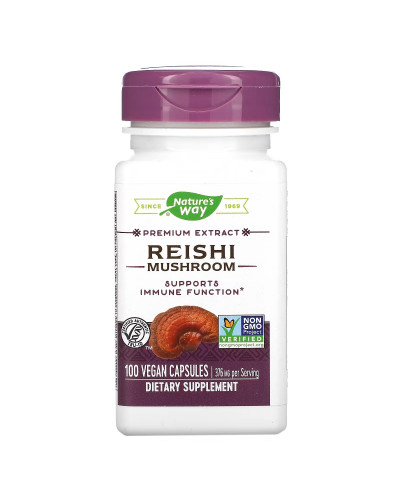 Грибы Рейши, Reishi, Standardized, Nature's Way, 376 mg, 100 Капсул