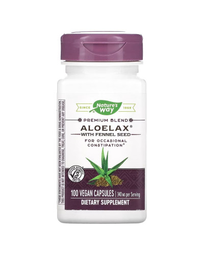 Алоэ Вера с фенхелем, 340 мг, Aloelax with Fennel Seed, Nature's Way, 100 вегетарианских капсул