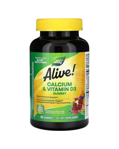 Кальцій та вітамін D3, смак малина-лимонад та полуниця, Alive! Calcium & Vitamin D3 Gummy, Nature's Way, 60 жувальних цукерок