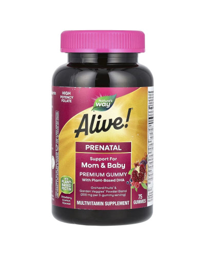 Мультивітаміни для вагітних, смак полуниця лимон, Alive! Prenatal Premium Gummy, Nature's Way, 75 жувальних цукерок