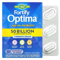 Пробиотики для взрослых 50+ с отсроченным высвобождением, 50 млрд КОЕ, Fortify Optima Probiotic, Adult 50+, Nature's Way, 30 вегетарианских капсул
