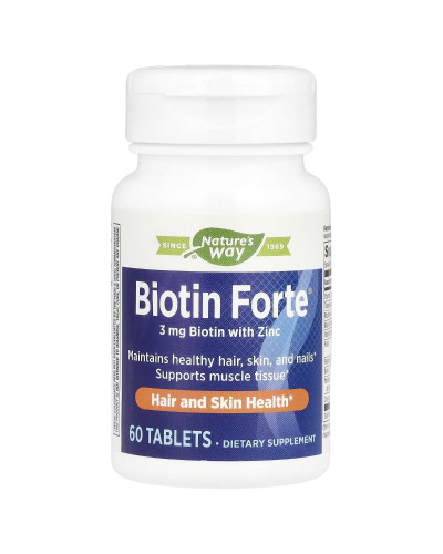 Биотин-форте с цинком, 3 мг, Biotin Forte with Zinc, Nature's Way, 60 таблеток