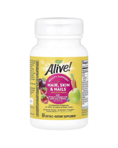 Мультивітаміни для волосся, шкіри та нігтів, смак полуниці, Alive! Hair, Skin & Nails Multi-Vitamin, Nature's Way, 60 гелевих капсул