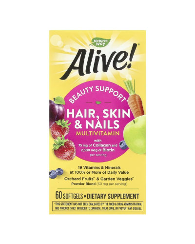 Мультивітаміни для волосся, шкіри та нігтів, смак полуниці, Alive! Hair, Skin & Nails Multi-Vitamin, Nature's Way, 60 гелевих капсул