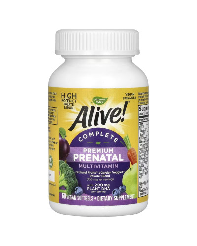 Мультивітаміни преміум для вагітних, Alive! Complete Premium Prenatal Multivitamin, Nature's Way, 60 гелевих капсул
