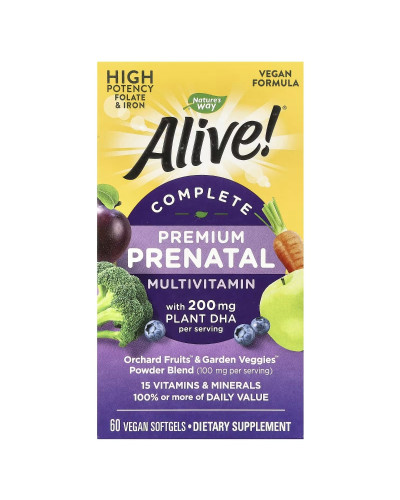 Мультивітаміни преміум для вагітних, Alive! Complete Premium Prenatal Multivitamin, Nature's Way, 60 гелевих капсул