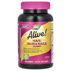 Здоровье волос, кожи и ногтей, вкус клубники, Alive! Hair, Skin & Nails, Nature's Way, 60 жевательных конфет
