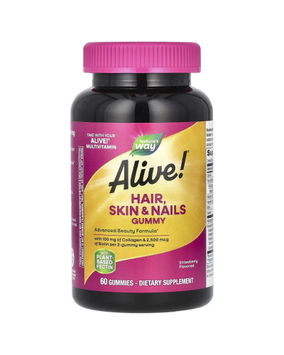 Здоров'я волосся, шкіри та нігтів, смак полуниці, Alive! Hair, Skin & Nails, Nature's Way, 60 жувальних цукерок