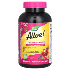 Мультивитамины для женщин 50+, вкус ягод, Alive! Women's 50+ Gummy Multivitamins, Nature's Way, 130 жевательных конфет (повреждение упаковки)