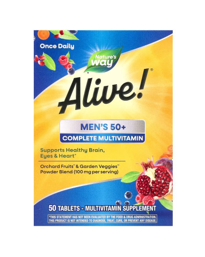 Мультивітаміни для чоловіків 50+, Alive! Men's 50+ Complete Multivitamin, Nature's Way, 50 таблеток