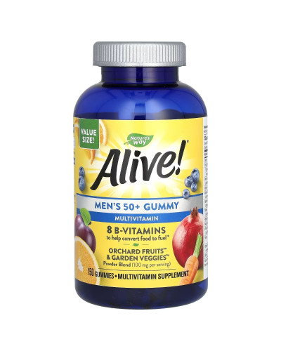 Мультивітаміни для чоловіків 50+, смак фруктів, Alive! Men's 50+ Multivitamin Gummy, Nature's Way, 150 жувальних цукерок