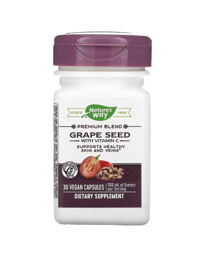 Екстракт виноградних кісточок з вітаміном C, 100 мг, Grape Seed with Vitamin C, Nature's Way, 30 вегетаріанських капсул