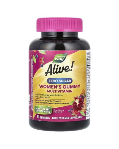 Мультивітаміни для жінок, без цукру, смак полуниці, Alive! Women's Gummy Multivitamin, Nature's Way, 50 жувальних цукерок