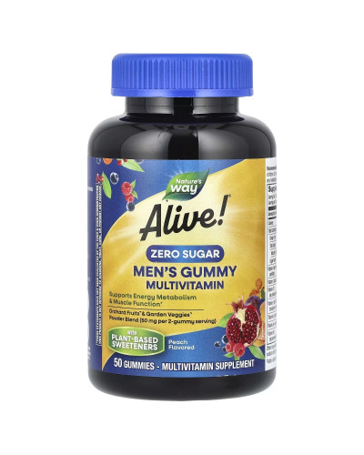 Мультивітаміни для чоловіків, без цукру, смак персика, Alive! Men's Gummy Multivitamin, Nature's Way, 50 жувальних цукерок