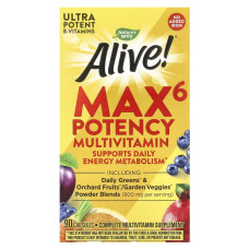 Мультивитамины повышенной эффективности без железа, Alive! Max6 Potency Multivitamin, No Added Iron, Nature's Way, 90 Капсул