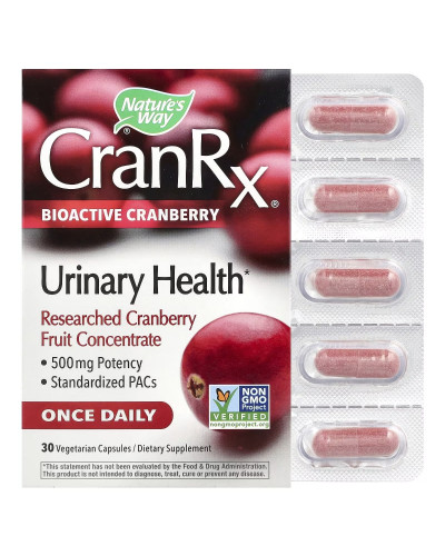 Клюква биоактивная, здоровье мочевыводящих путей, 500 мг, CranRx, Urinary Health, Bioactive Cranberry, Nature's Way, 30 вегетарианских капсул