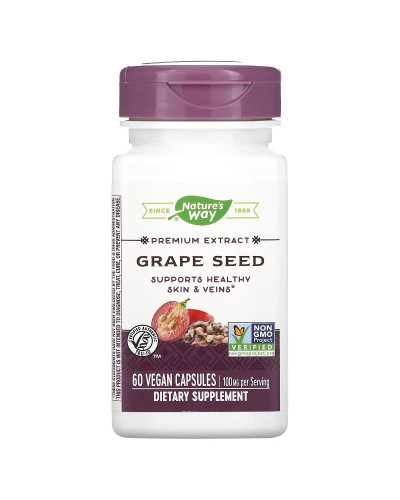 Экстракт виноградных косточек премиум-класса, 100 мг, Premium Extract, Grape Seed, Nature's Way, 60 вегетарианских капсул