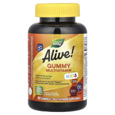 Мультивитамины для детей, вкус вишни, апельсина и винограда, Alive! Kids, Gummy Multivitamin, Nature's Way, 60 жевательных конфет