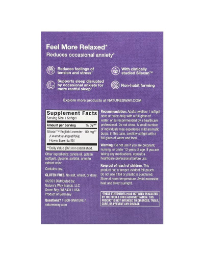 Лаванда для спокою та розслаблення, CalmAid, Clinically Studied Lavender, Nature's Way, 30 гелевих капсул