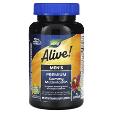 Мультивитамины премиум для мужчин, вкус апельсин, виноград и вишня, Alive! Men's Premium Gummy Multivitamin, Nature's Way, 75 жевательных конфет