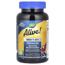 Мультивитамины премиум для мужчин 50+, вкус апельсин, виноград и вишня, Alive! Men's 50+ Premium Gummies, Complete Multivitamin, Nature's Way, 75 жевательных конфет