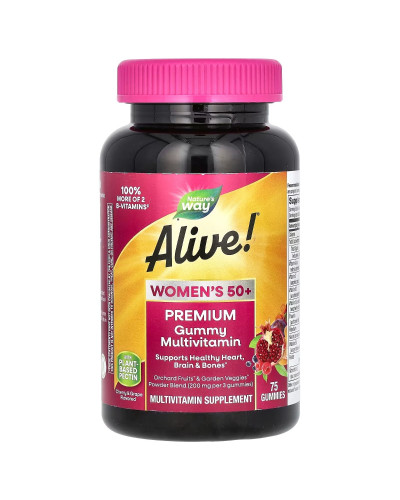 Мультивітаміни для жінок 50+, смак вишні та винограду, Alive! Women's 50+ Premium Gummy Multivitamin, Nature's Way, 75 жувальних цукерок