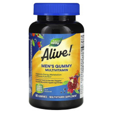 Мультивитамины для мужчин, вкус фруктов, Alive! Men's Gummy Multivitamin, Nature's Way, 60 жевательных конфет