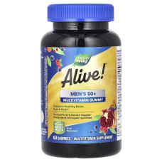 Мультивитамины для мужчин 50+, вкус фруктов, Alive! Men's 50+ Multivitamin Gummy, Nature's Way, 60 жевательных конфет