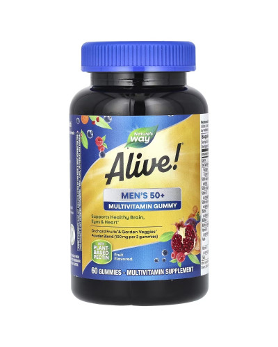 Мультивітаміни для чоловіків 50+, смак фруктів, Alive! Men's 50+ Multivitamin Gummy, Nature's Way, 60 жувальних цукерок