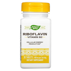 Витамин B2, 400 мг, Рибофлавин, Riboflavin, Vitamine B2, Nature's Way, 30 таблеток