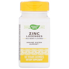 Леденцы с Цинком, со вкусом лесной ягоды, Zinc Lozenges, Wild Berry Flavored, Nature's Way, 60 веганских леденцов
