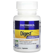 Ферменты с пробиотиками, Digest + Probiotics, Enzymedica, 30 капсул