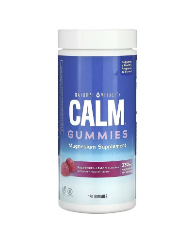 Цитрат Магния, 330 мг, вкус малина лимон, CALM, Magnesium Supplement, Natural Vitality, 120 жевательных конфет