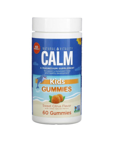 Магний для детей, вкус сладкий цитрус, CALM Kids Gummies, Natural Vitality, 60 жевательных конфет