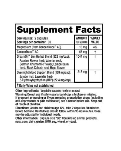 Природный Комплекс для Здорового Сна, DreamOn Zen, RidgeCrest Herbals, 60 вегетарианских капсул