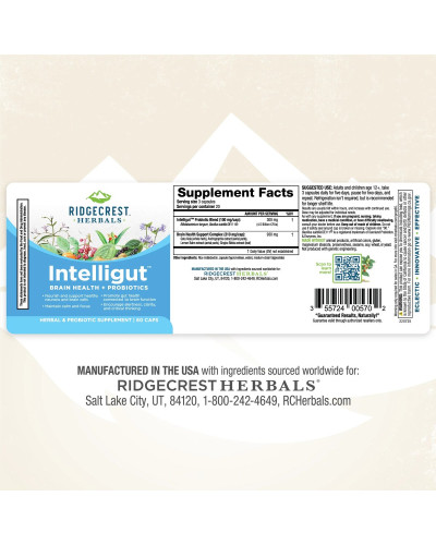 Комплекс для здоровья мозга с пробиотиком, Интеллигут, Intelligut, RidgeCrest Herbals, 60 капсул