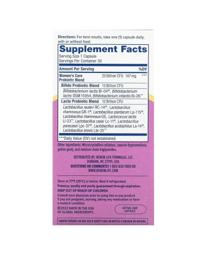 Пробиотик для женщин, 25 млрд КОЕ, Ultimate Flora, Women's Care Probiotic, Renew Life, 30 вегетарианских капсул