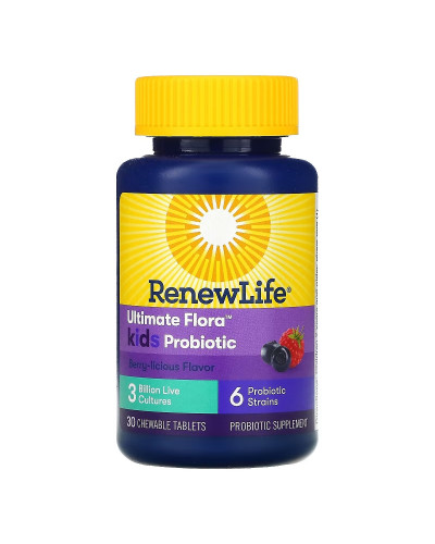 Пробиотик для детей, 3 млрд КОЕ, вкус ягод, Ultimate Flora, Kids Probiotic, Renew Life, 30 жевательных таблеток