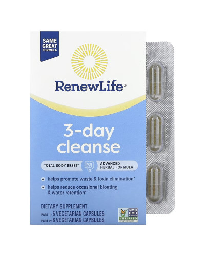 Очищение, 3-дневная программа, 3-Day Cleanse, Renew Life, 12 вегетарианских капсул