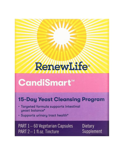 Очищение от кандиды, комплексная 15-дневная программа, CandiSmart, Renew Life, капли и 60 вегетарианских капсул