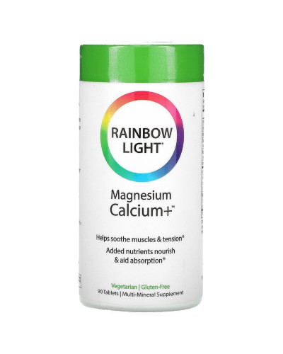 Магний Кальций +, Magnesium Calcium+, Food-Based Formula, Rainbow Light, 90 таблеток