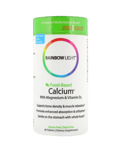 Кальций с Магнием и Витамином D3, Food-Based Calcium with Magnesium & Vitamin D3, Rainbow Light, 90 таблеток