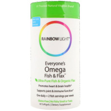 Омега-3 рыбий жир с льняным маслом, Everyone's Omega Fish & Flax Oil, Rainbow Light, 60 гелевых капсул
