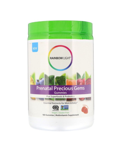 Мультивітаміни для вагітних, Тропічний вихор, Prenatal Precious Gems Gummies, Rainbow Light, 180 жувальних конфет