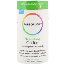 УЦЕНКА Кальций с Магнием и Витамином D3, Food-Based Calcium with Magnesium & Vitamin D3, Rainbow Light, 180 таблеток