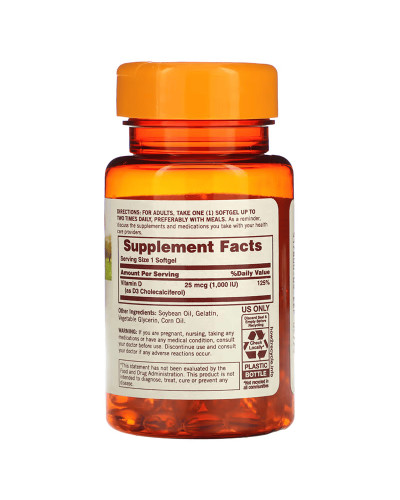 Вітамін D3, 1000 МО, Vitamin D3, Sundown Naturals, 200 гелевих капсул Вітамін D3, 1000 МО, Vitamin D3, Sundown Naturals, 200 гелевих капсул