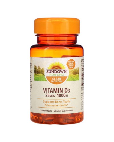 Вітамін D3, 1000 МО, Vitamin D3, Sundown Naturals, 200 гелевих капсул
