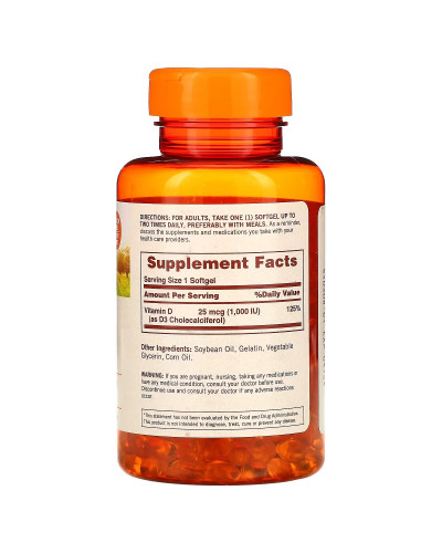 Вітамін D3, 1000 МО, Vitamin D3, Sundown Naturals, 400 гелевих капсул