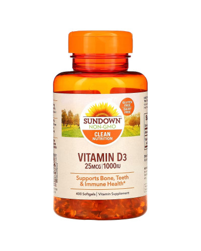 Вітамін D3, 1000 МО, Vitamin D3, Sundown Naturals, 400 гелевих капсул