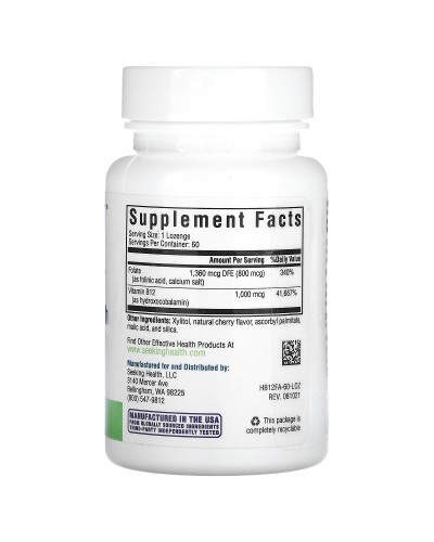 Вітамін B12 та Фолієва кислота, Hydroxo B12 With Folinic Acid, Seeking Health, 60 жувальних таблеток Вітамін B12 та Фолієва кислота, Hydroxo B12 With Folinic Acid, Seeking Health, 60 жувальних таблеток